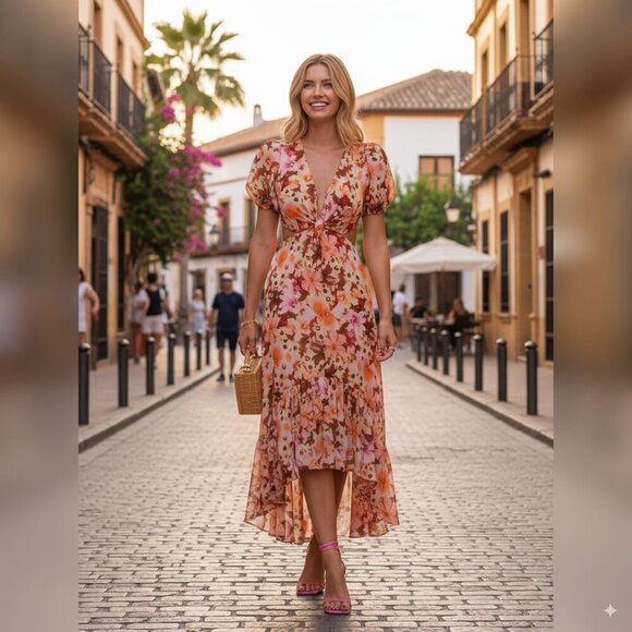 ASTR Jennell Maxi Dress in Brown Red Floral Size Small NWT - Picture 1 of 10